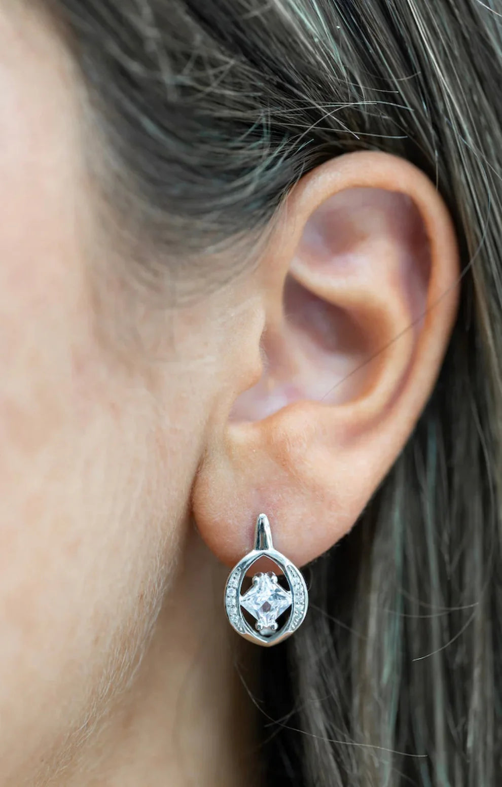 Sterling Silver Radiant Square CZ Drop Earrings