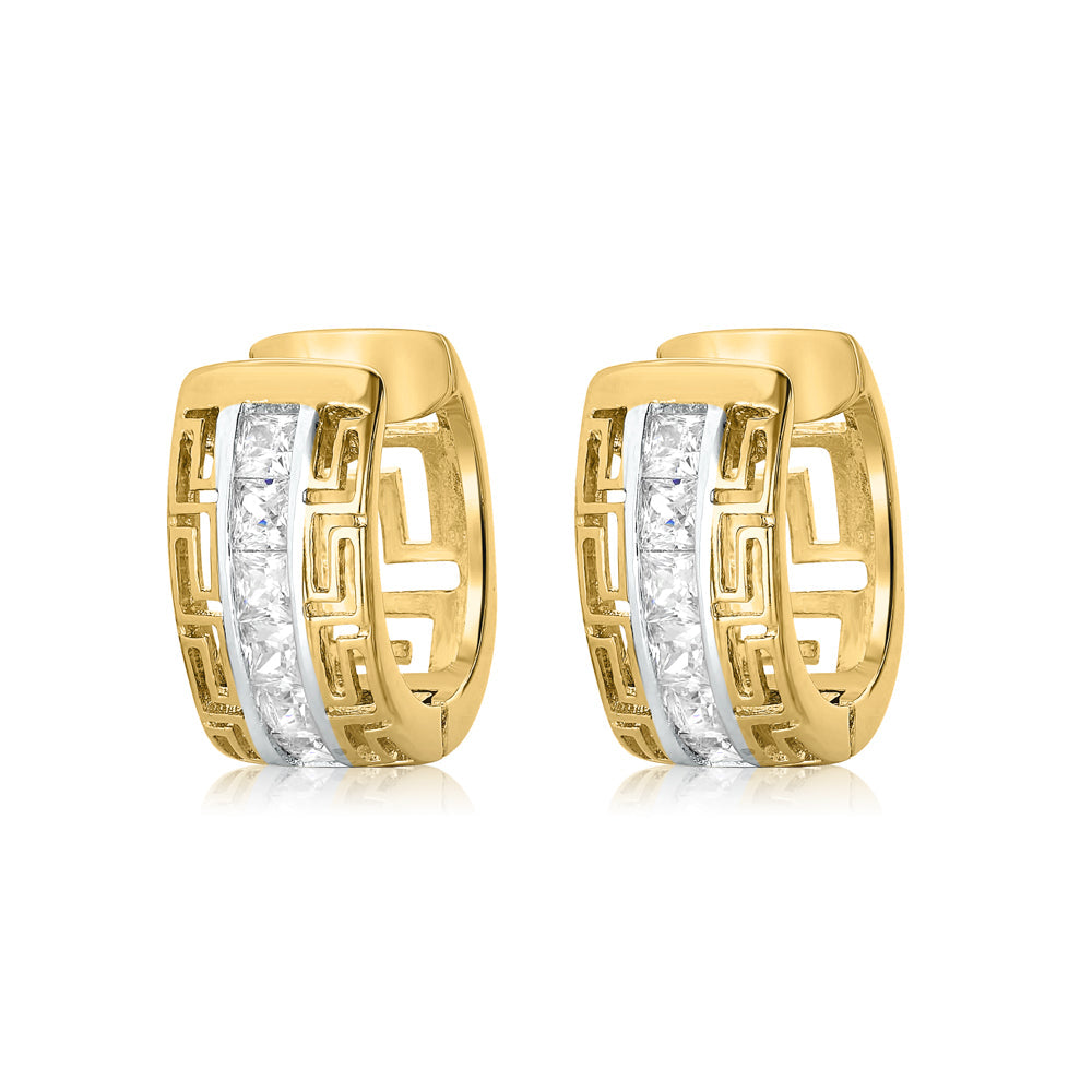 Elegant 18ct Gold Plated Greek Key Hoop Earrings