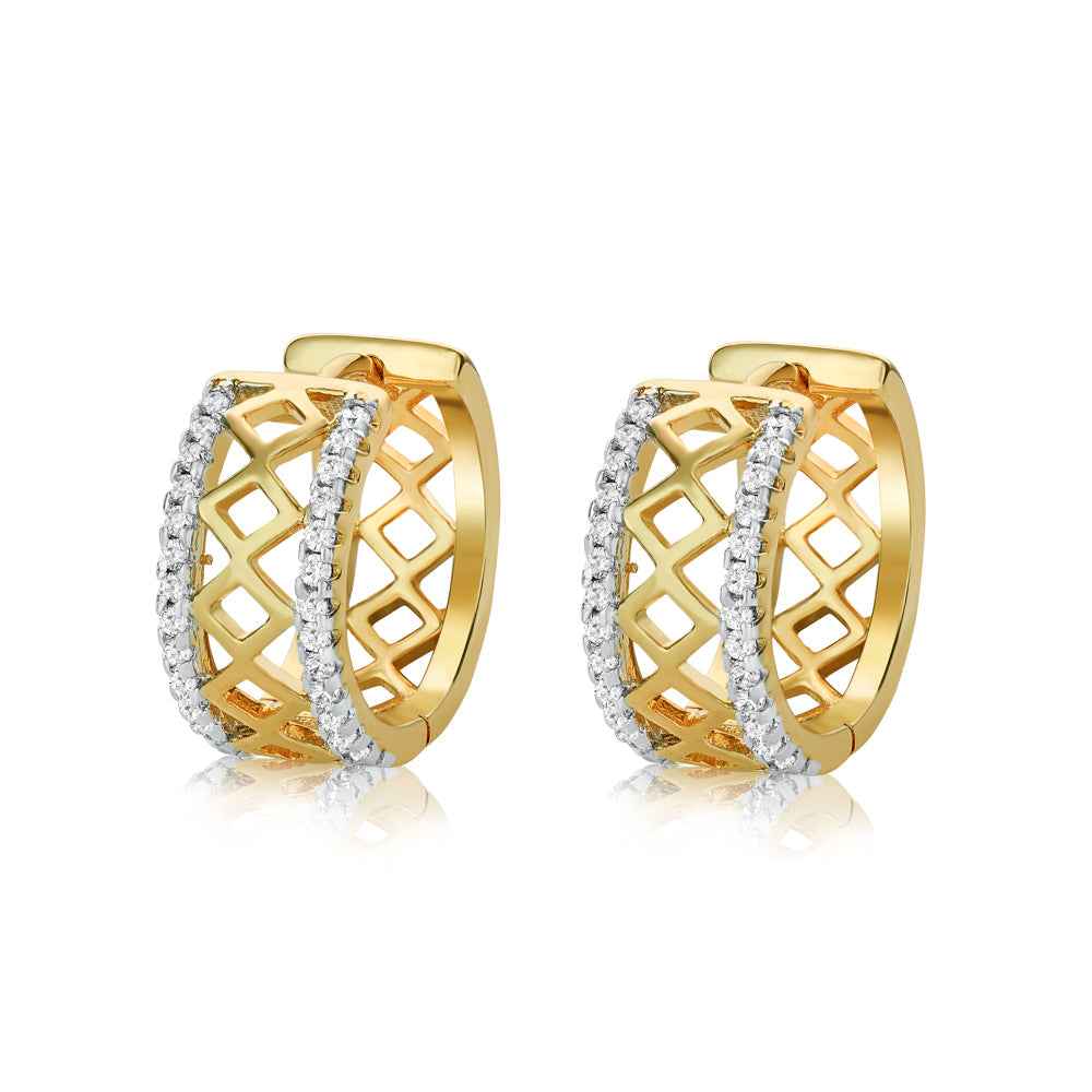 Geometric Openwork Hoop Earrings with Crystal Accents