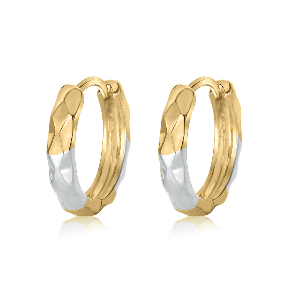 18ct Gold Plated Hammered High Polished Huggies Earrings