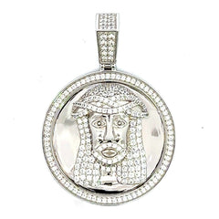 Sterling Silver 925 Jesus Medallion Pendant with Cubic Zirconia