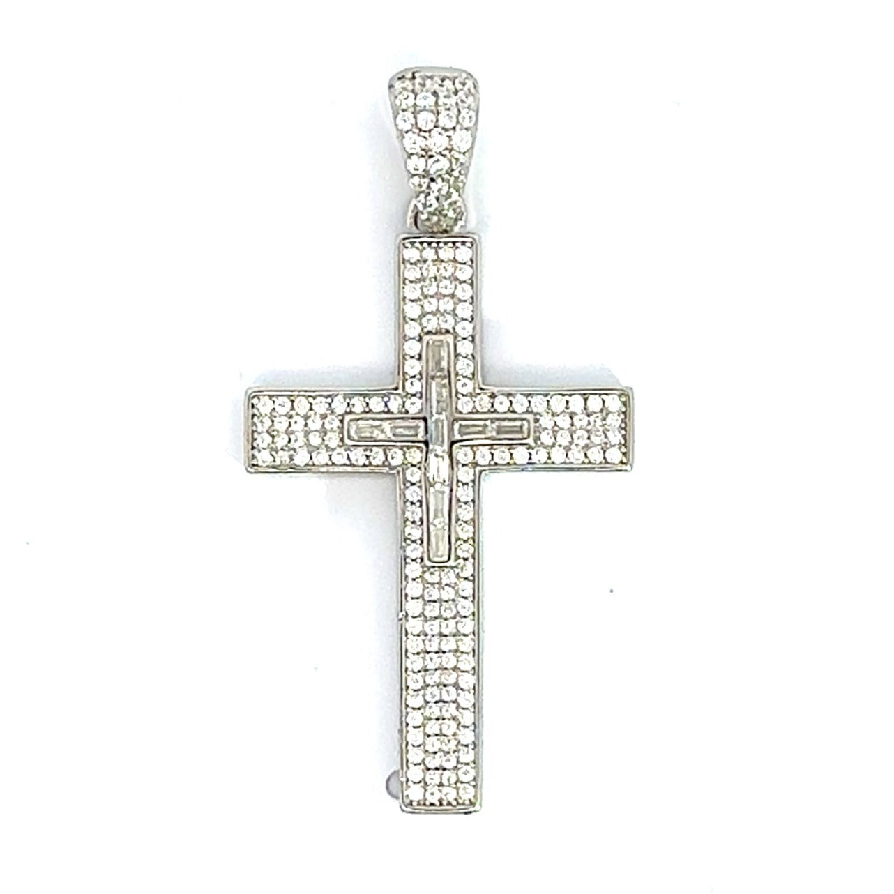 Sparkling Sterling Silver Double Cross Pendant