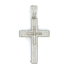 Sparkling Sterling Silver Double Cross Pendant