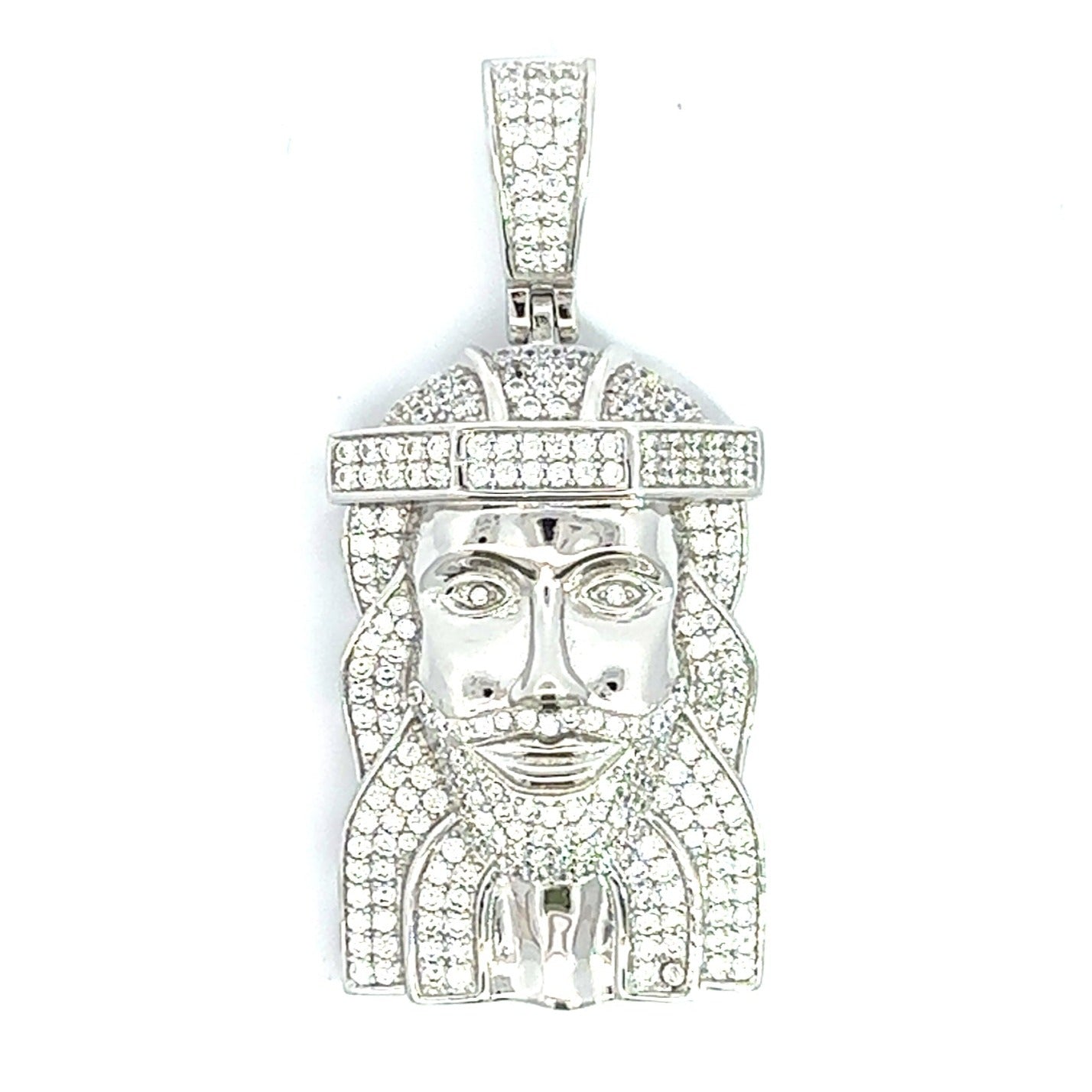 Sterling Silver 925 Jesus Face Pendant with Dazzling Cubic Zirconia