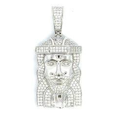 Sterling Silver 925 Jesus Face Pendant with Dazzling Cubic Zirconia