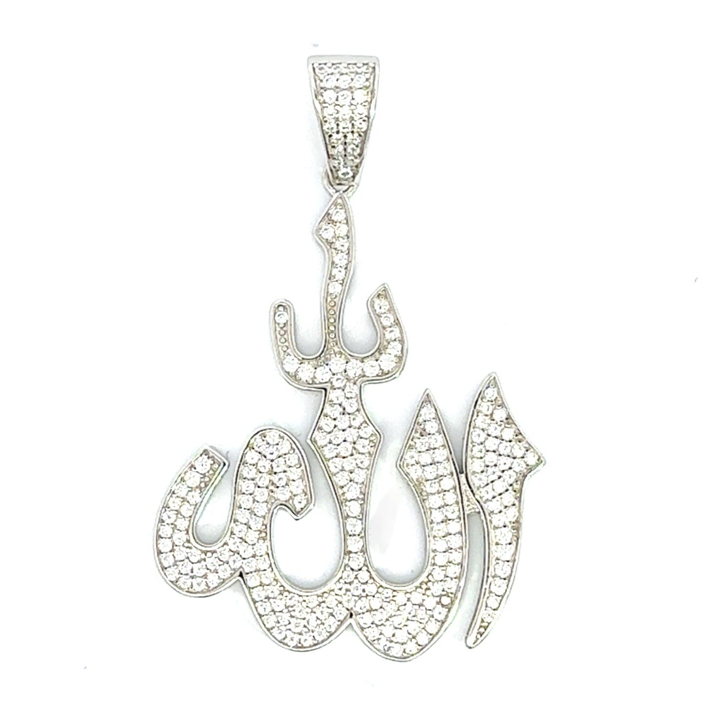 Sterling Silver 925 Rhodium Plated Cubic Zirconia "Allah" Pendant