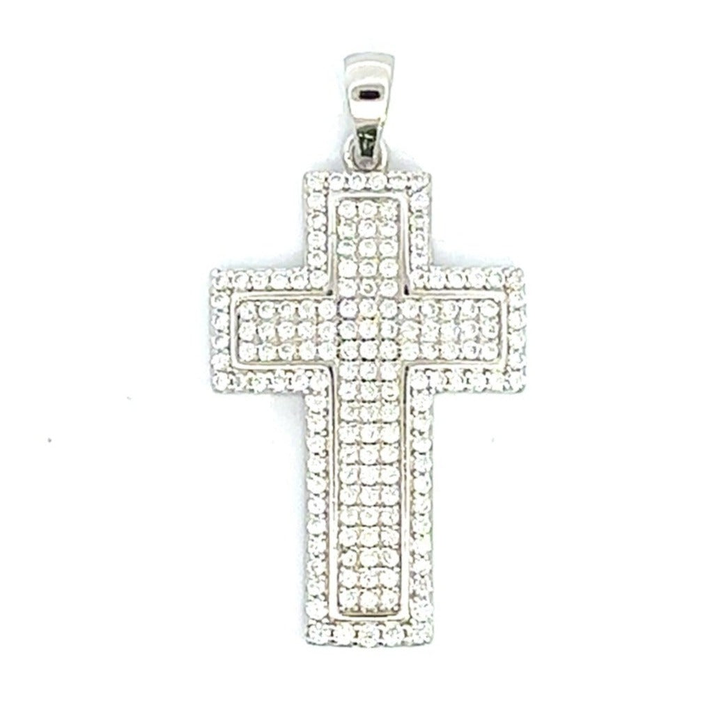 Sterling Silver 925 CZ Pave Cross Pendant