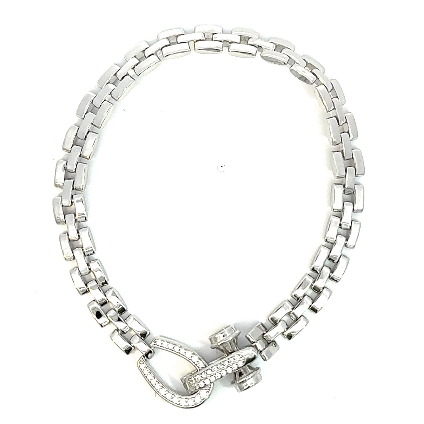 Sterling Silver 925 Rhodium Plated Panthere Link Bracelet with CZ Buckle