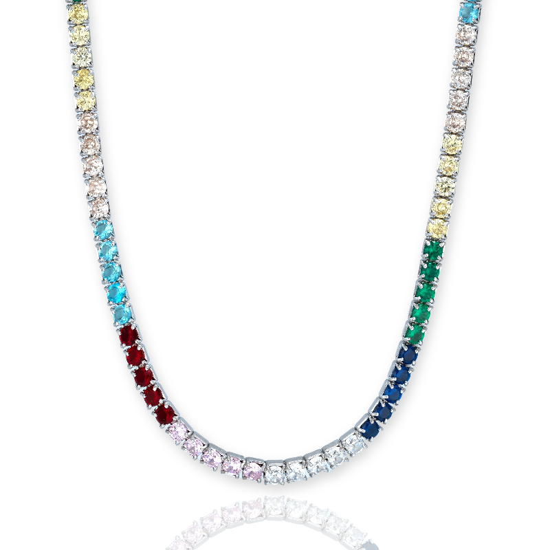 Multicolored 2mm Tennis Silver Necklace
