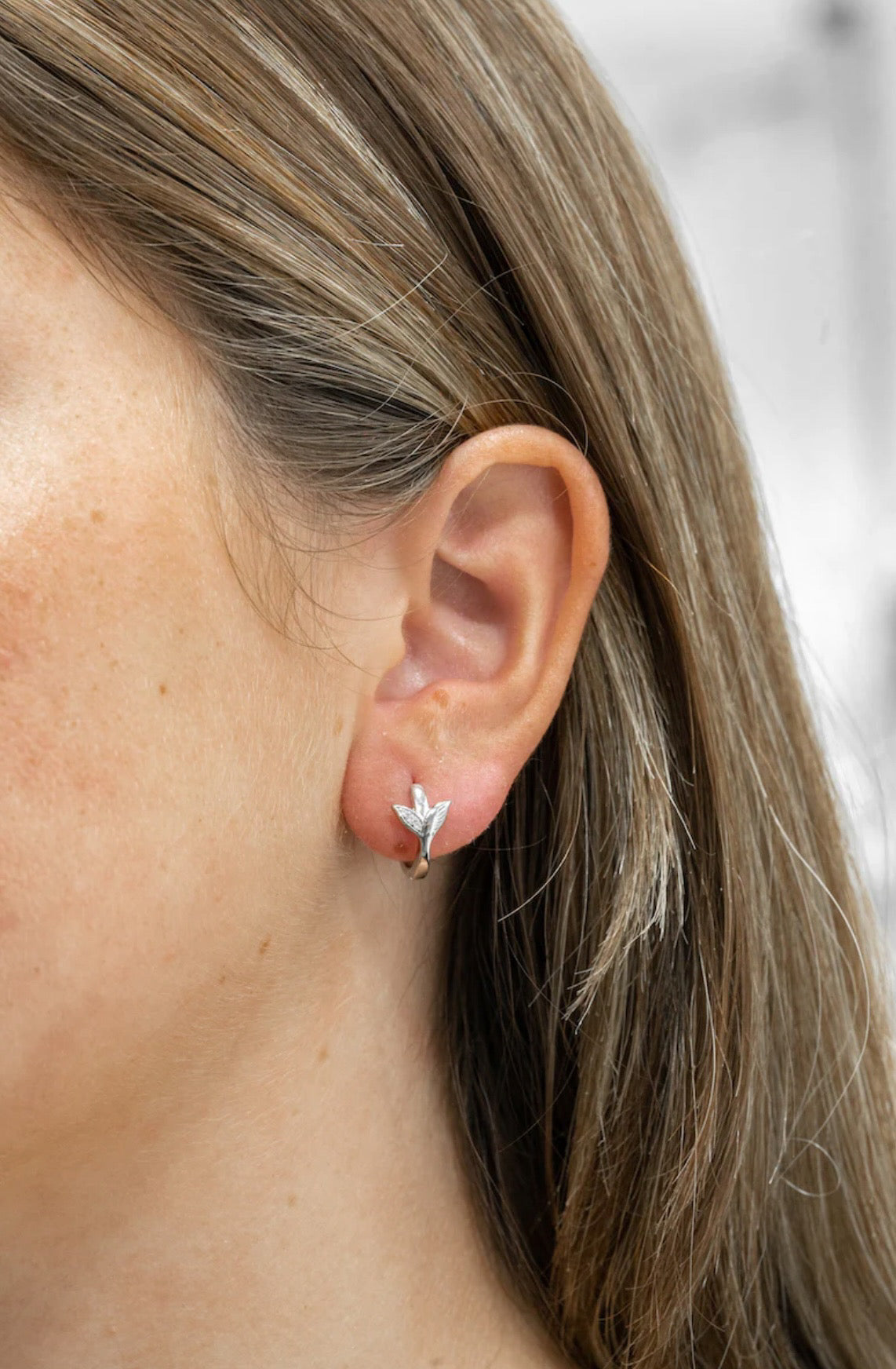 Silver Leaf Huggie Hoop Earrings