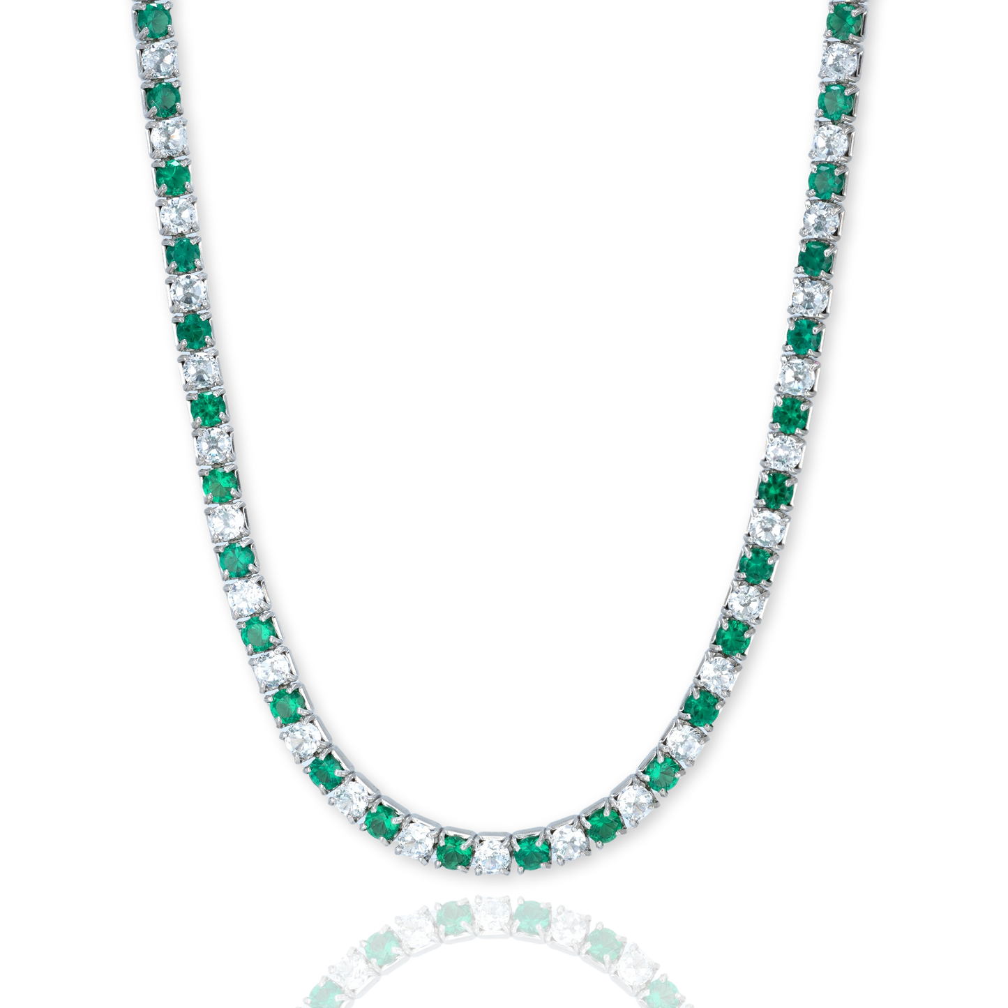 Green & Clear 2mm Tennis Silver Necklace