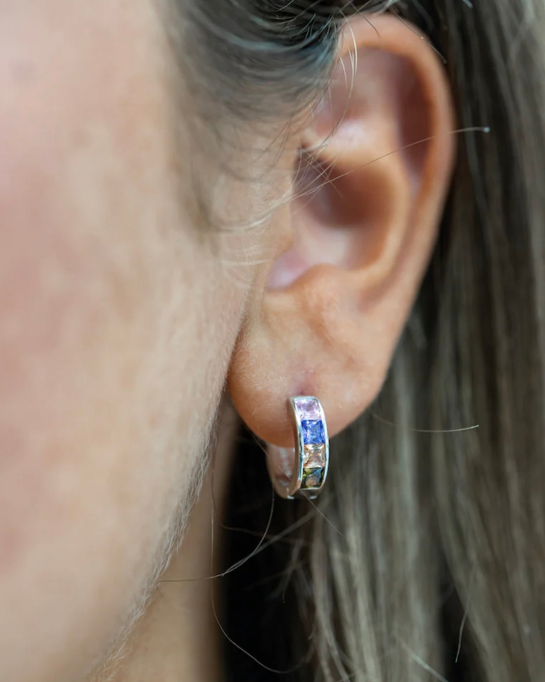 Sterling Silver Multi-Colour Cubic Zirconia Huggie Hoop Earrings