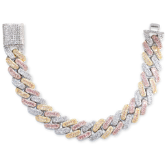 Tri-Tone Iced Miami Cuban Link Bracelet 15mm - 8.25'' 925 Silver With Rhodium