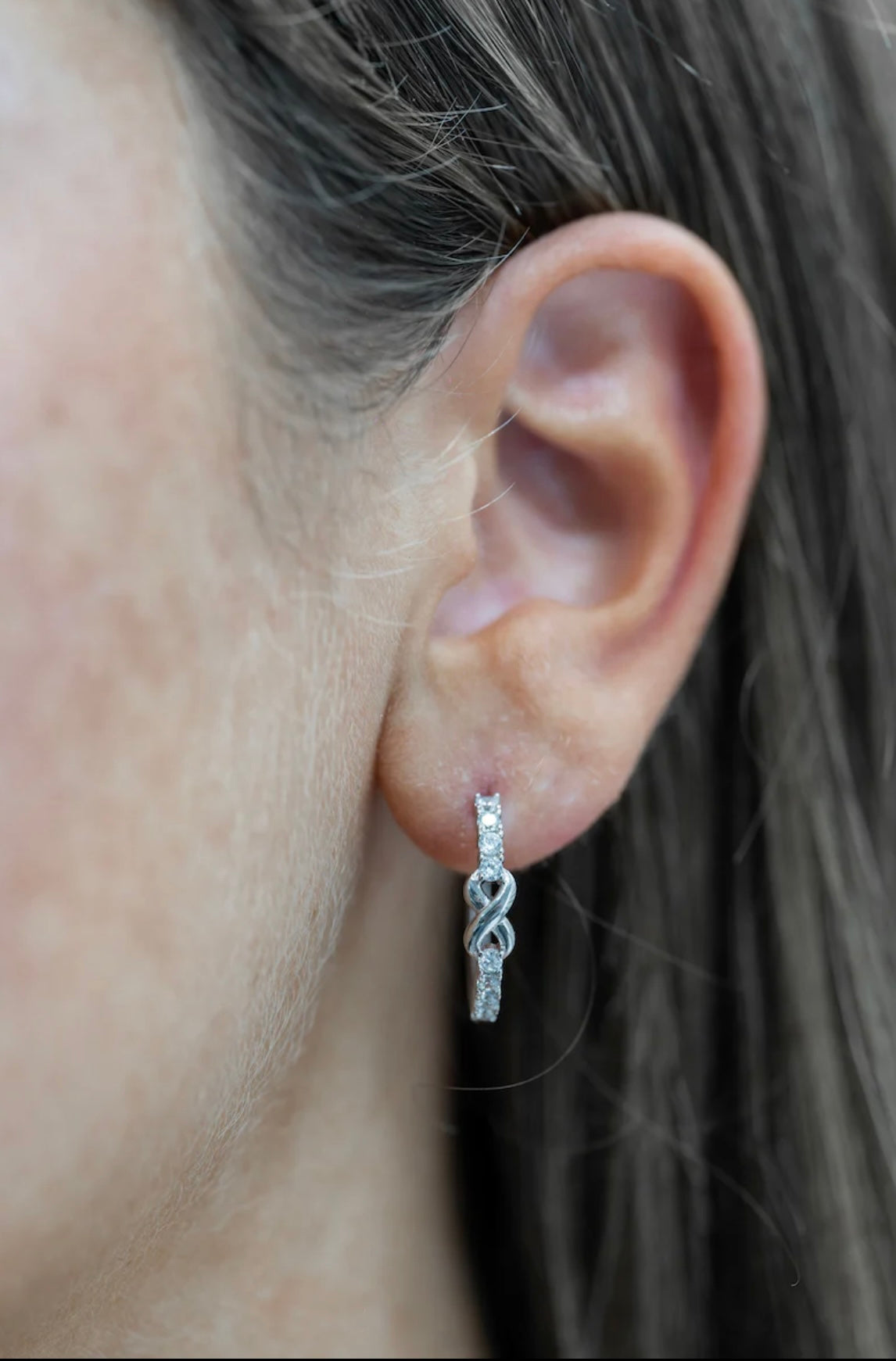 Sterling Silver CZ Infinity Loop Huggie Earrings