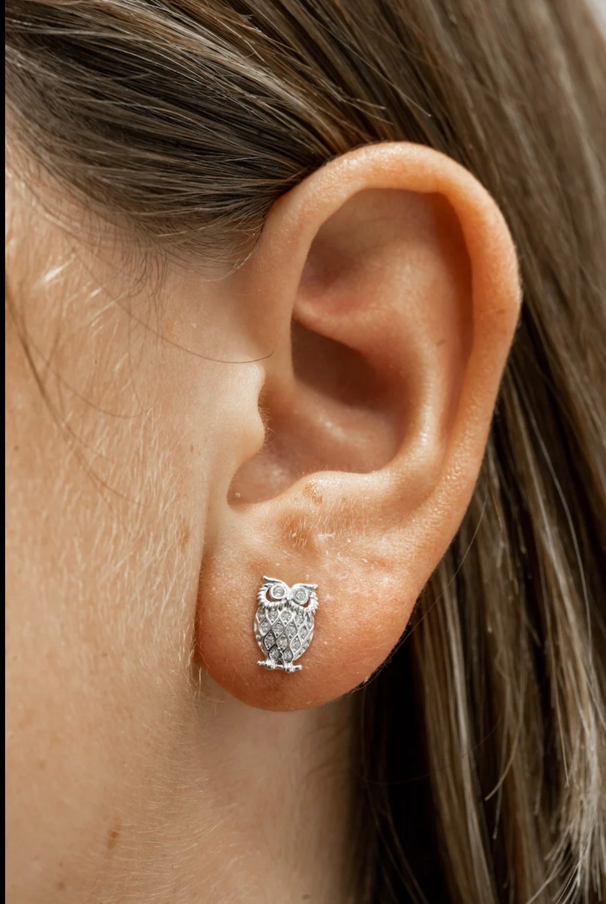 Sterling Silver Owl Stud Earrings