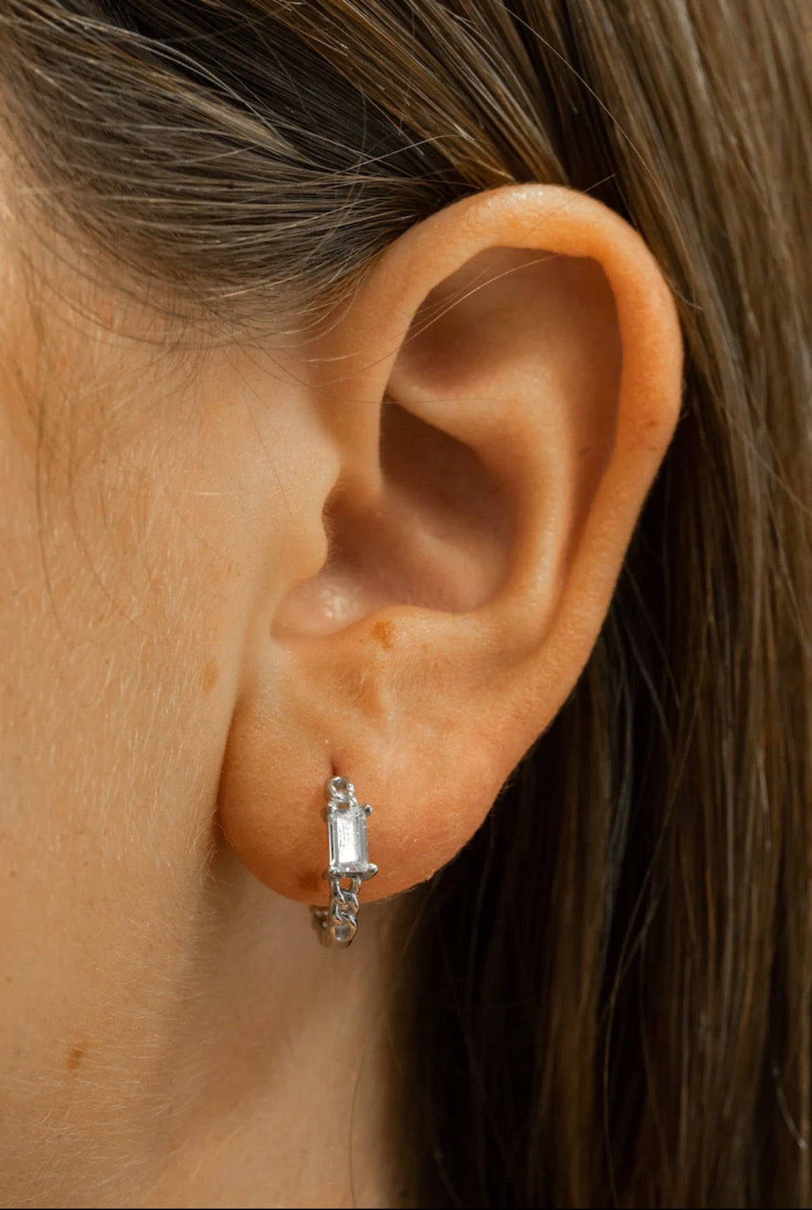 Silver Chain Cubic Crystal Hoop Earrings