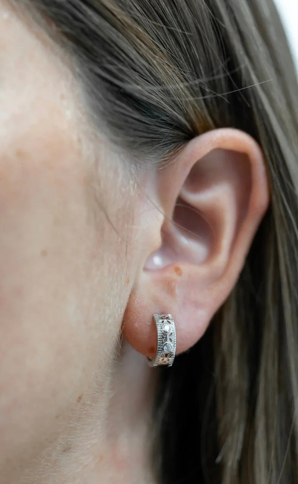 Artisan Italian Sterling Silver CZ Hoop Earrings