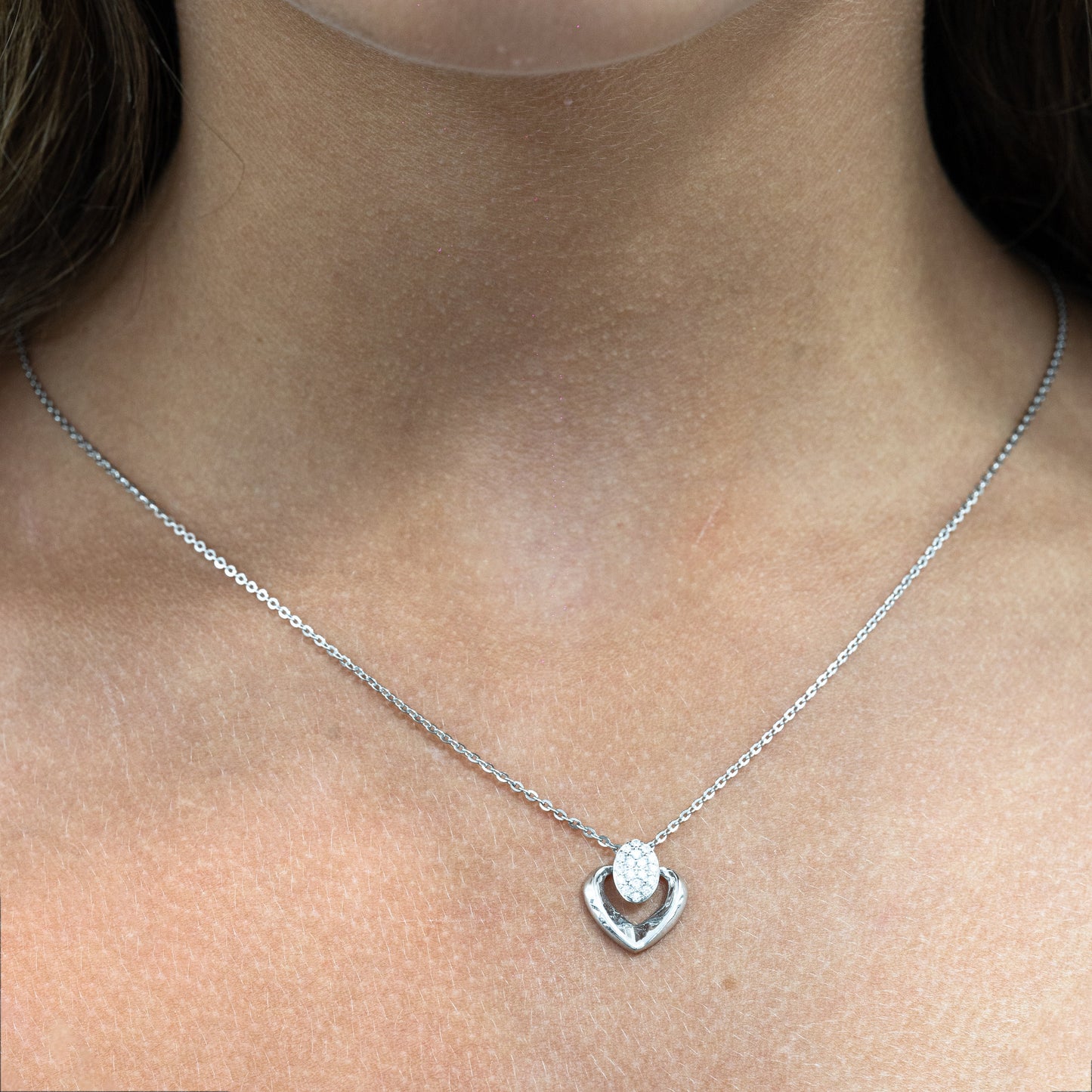 Sterling Silver & Zirconia Heart Pendant Necklace