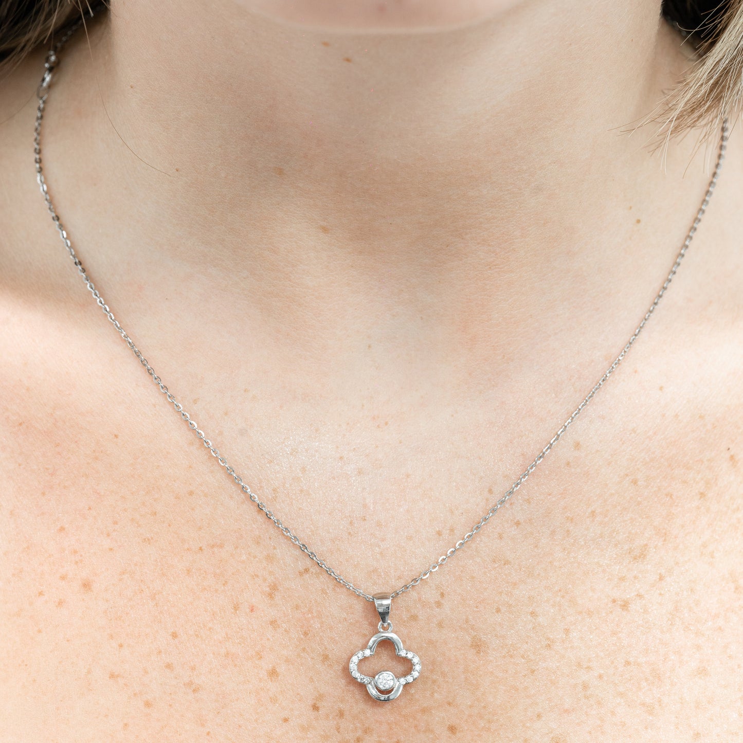 Delicate Sterling Silver Clover Pendant Necklace