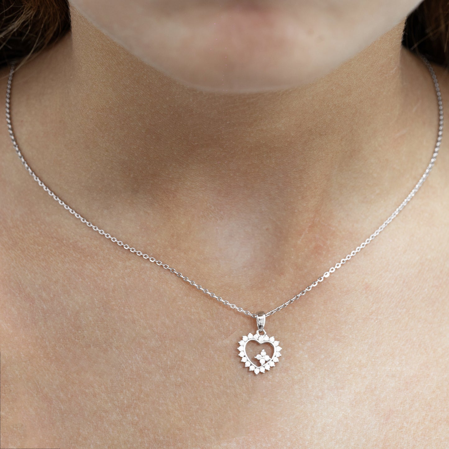 Silver Twinkling Cubic Heart Necklace