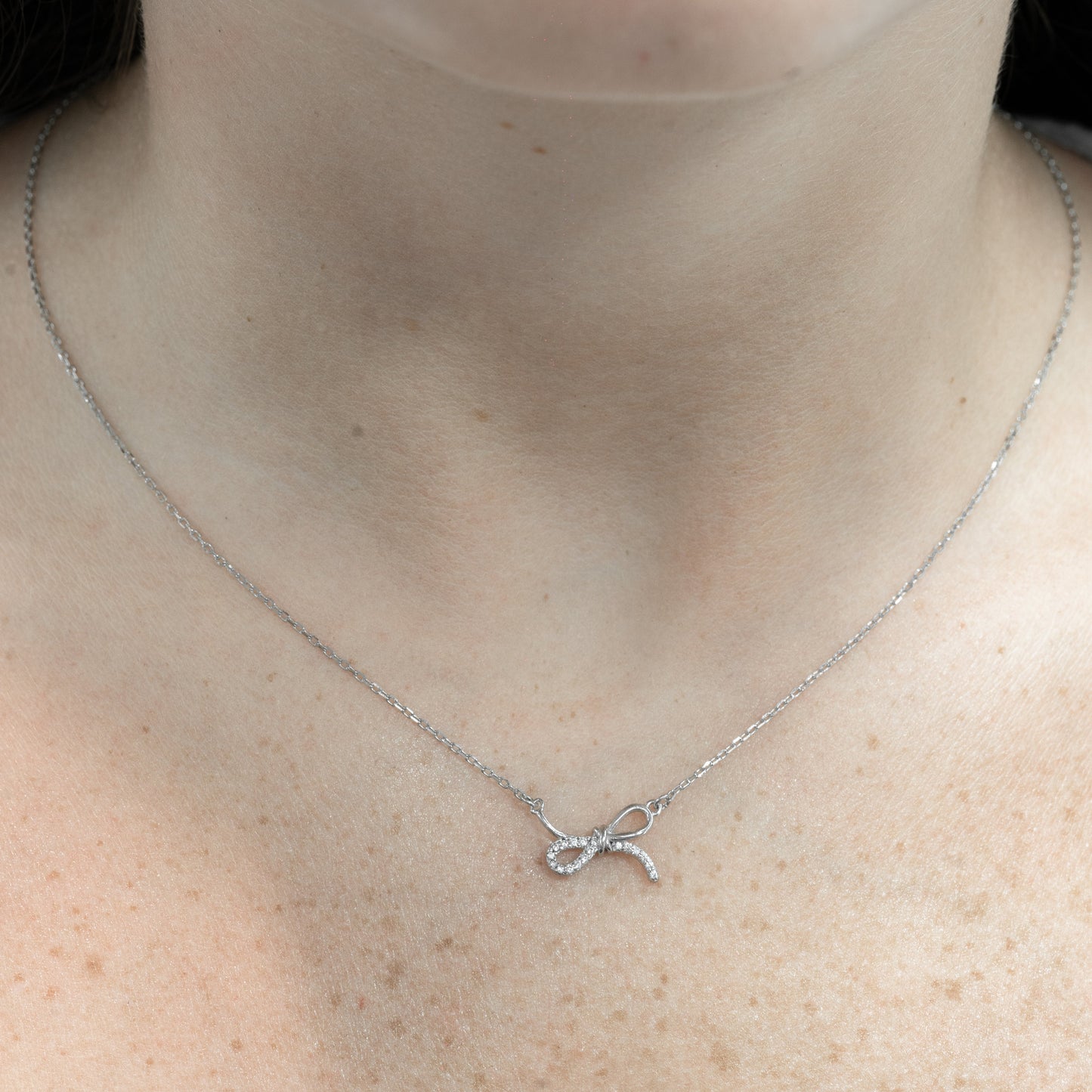 Silver Cubic Zirconia Bow Necklace