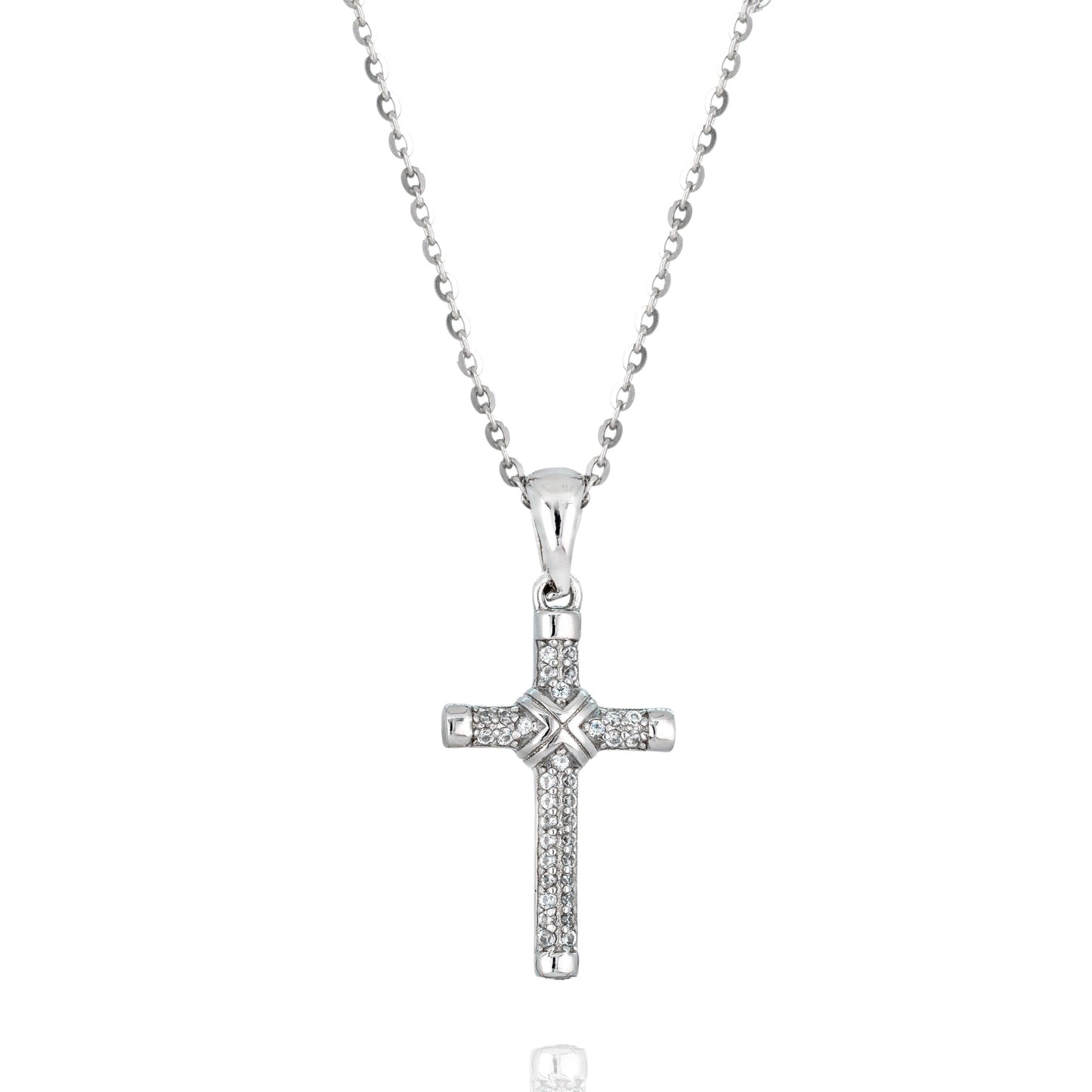Silver Cubic Zirconia Cross Pendant Necklace