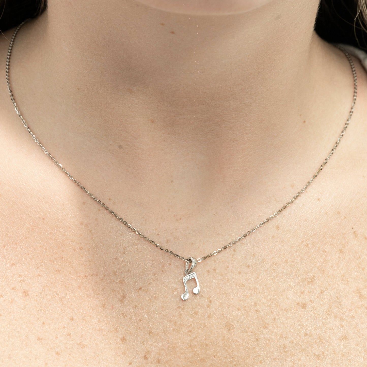 Silver Eighth Note Music Necklace