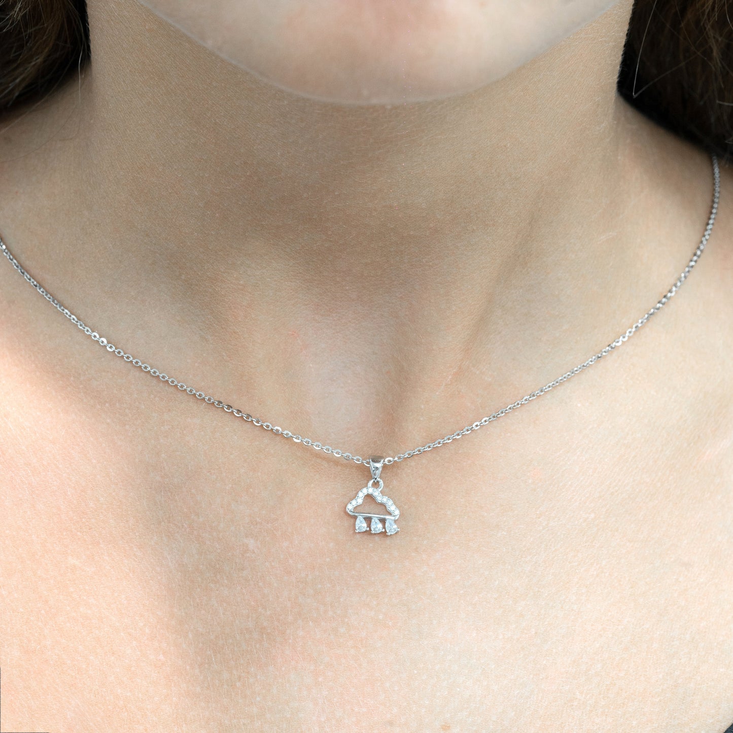 Silver Rain Cloud Pendant Necklace