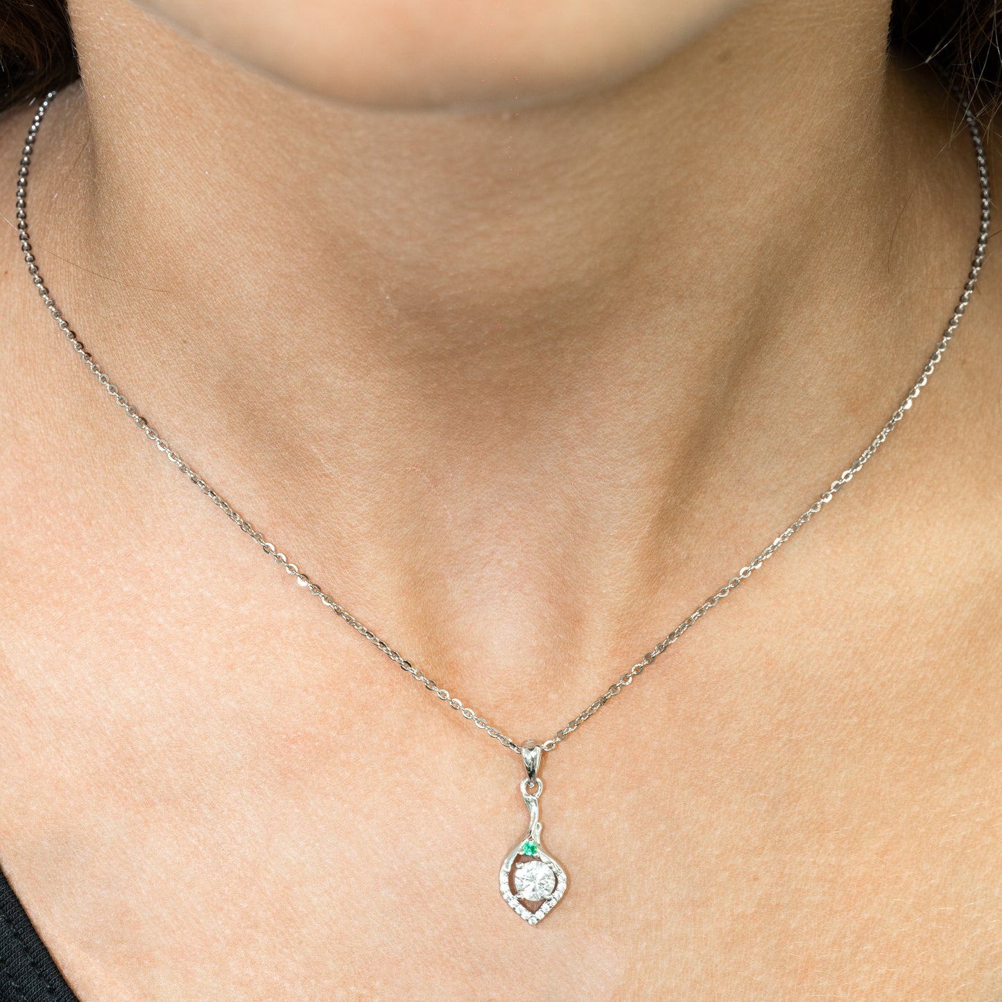 Silver Green Crystal Cubic Zirconia Necklace