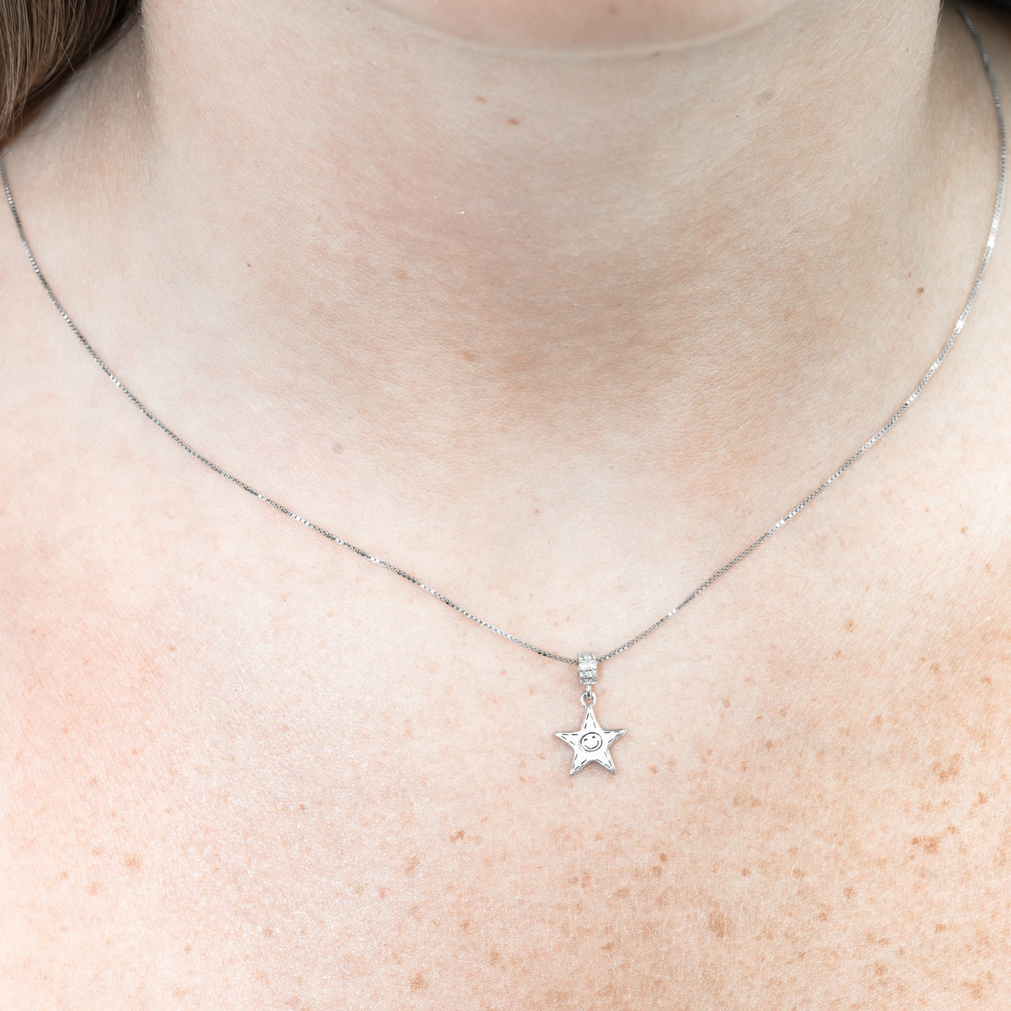 Whimsical Sterling Silver Smiley Star Pendant Necklace