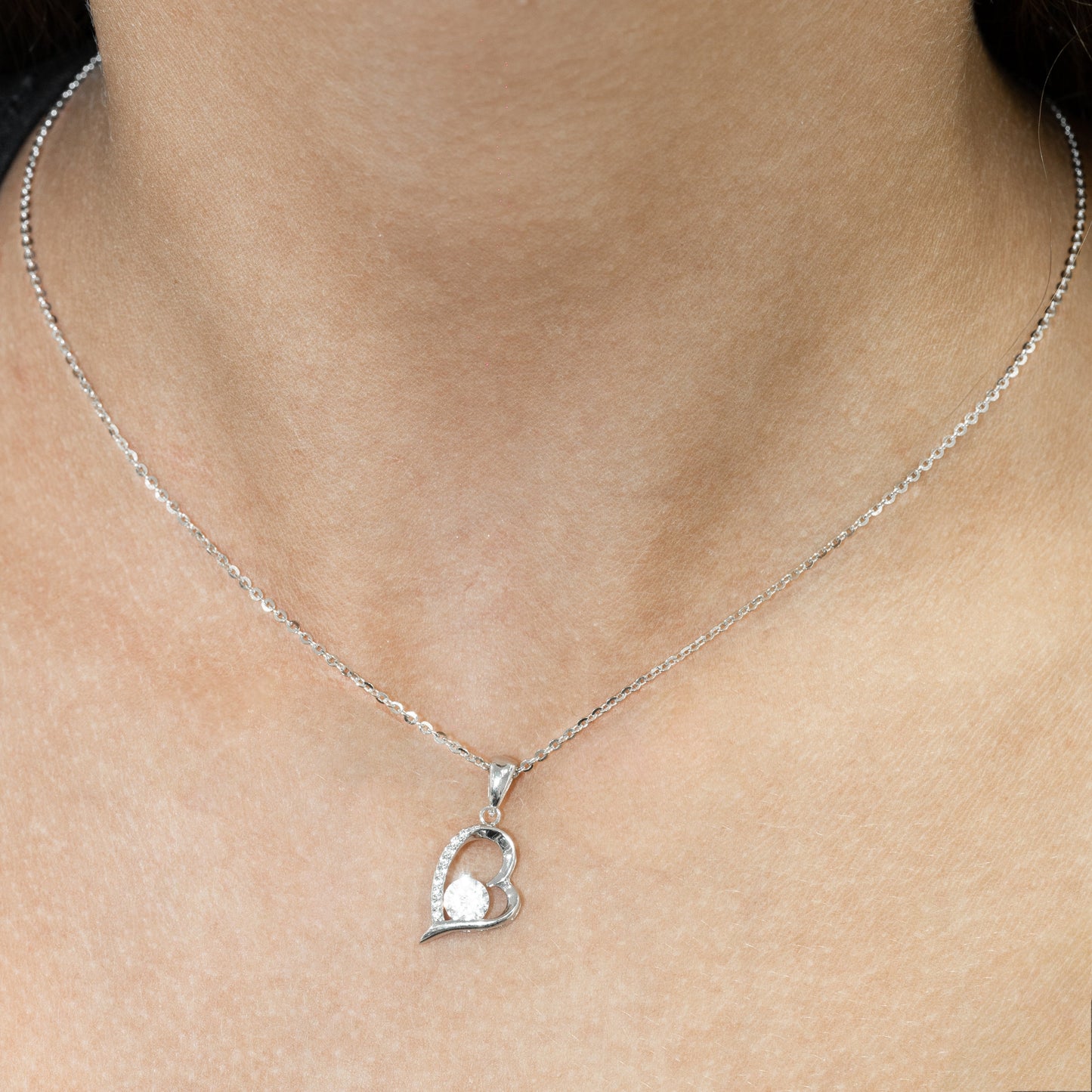 Elegant Sterling Silver Open Heart Pendant Necklace