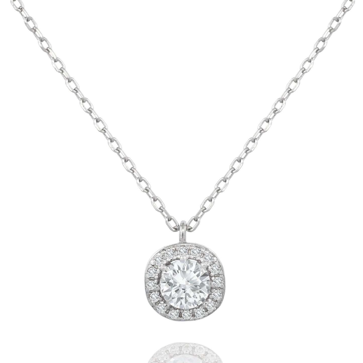 Silver Sparkling Halo Pendant Necklace