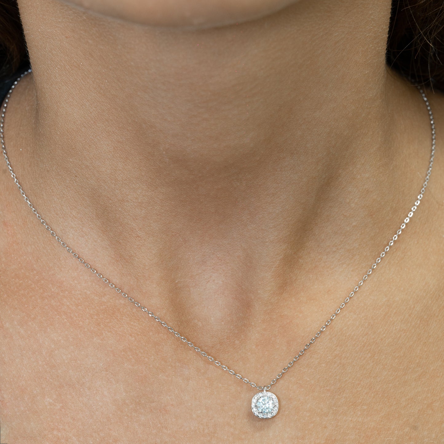 Silver Sparkling Halo Pendant Necklace