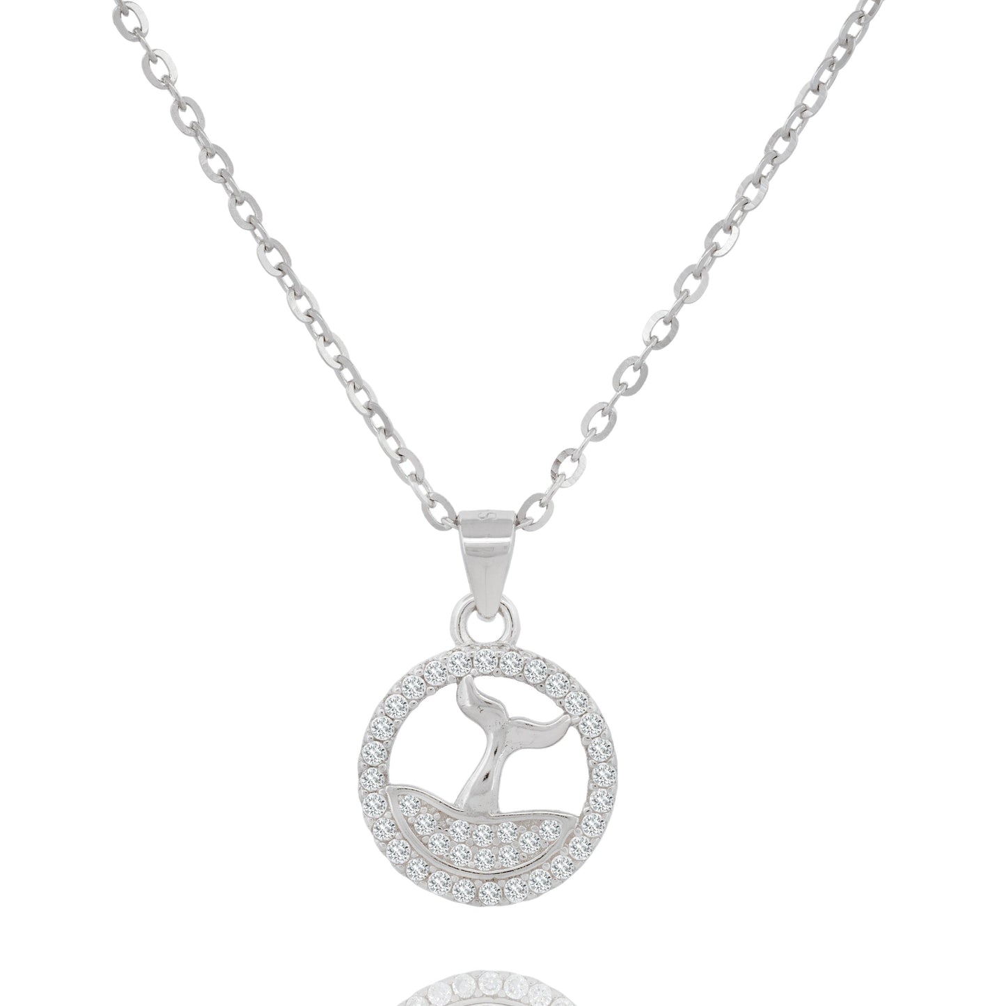 Silver Whale Tail Circle Pendant Necklace