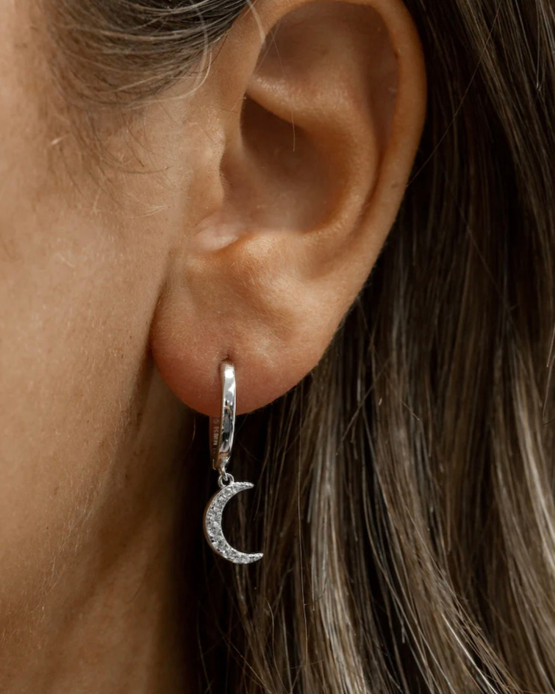 Sterling Silver Moon Dangle Huggie Earrings