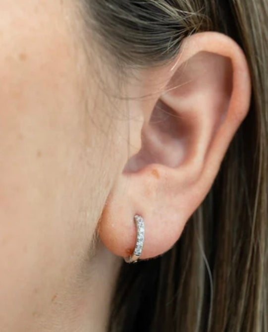 Classic Italian Pavé Sterling Silver Huggie Earrings