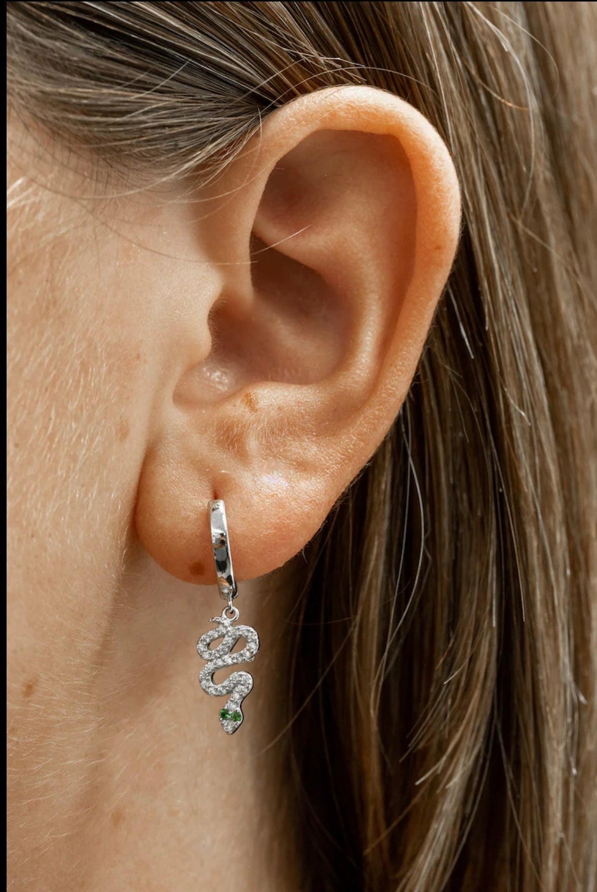 Sterling Silver Snake Dangle Huggie Earrings