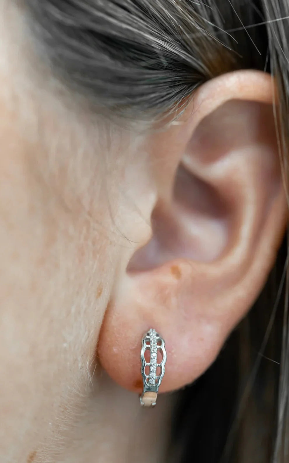 Scalloped CZ Huggie Earrings