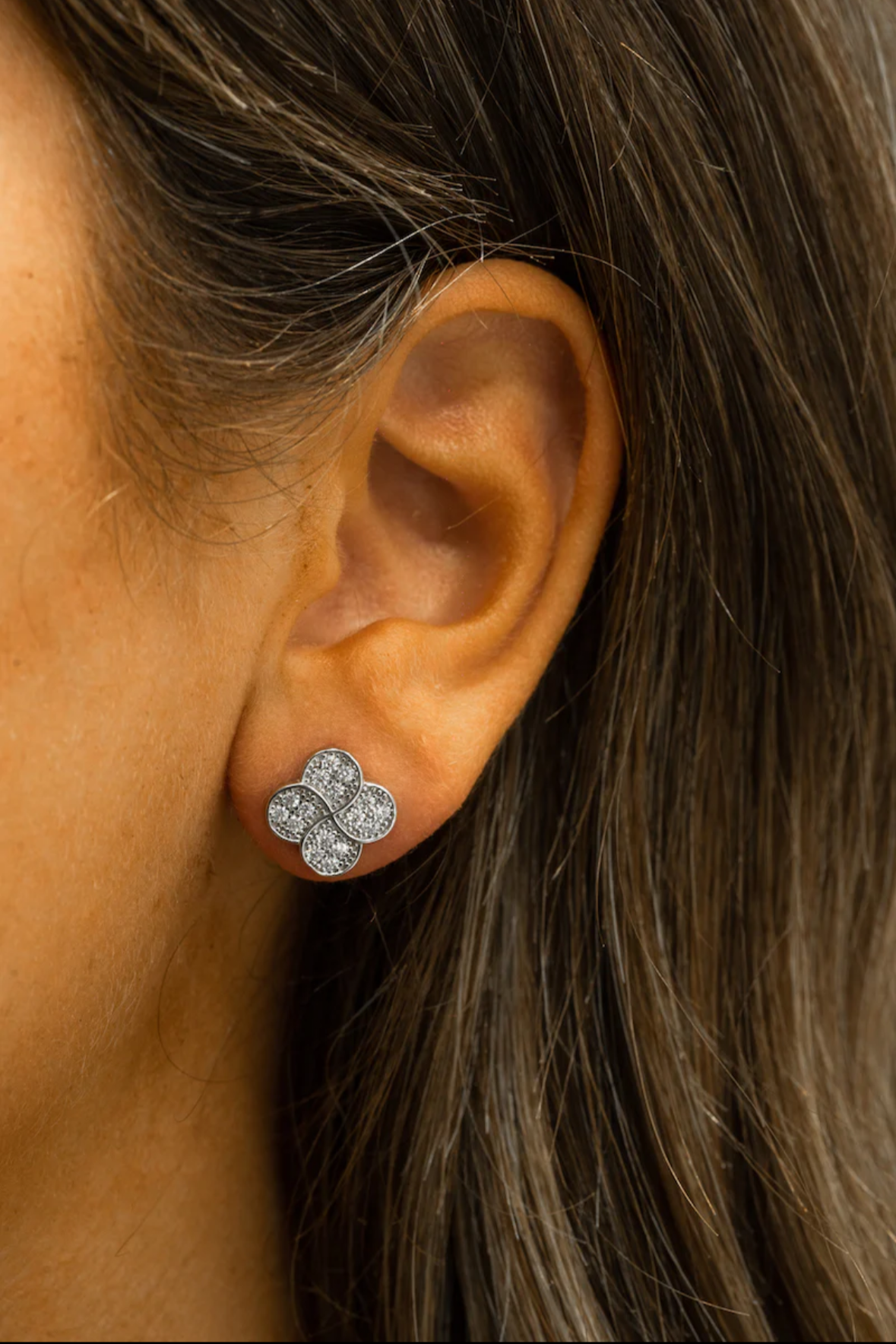 Silver Square Cubic Ear Studs