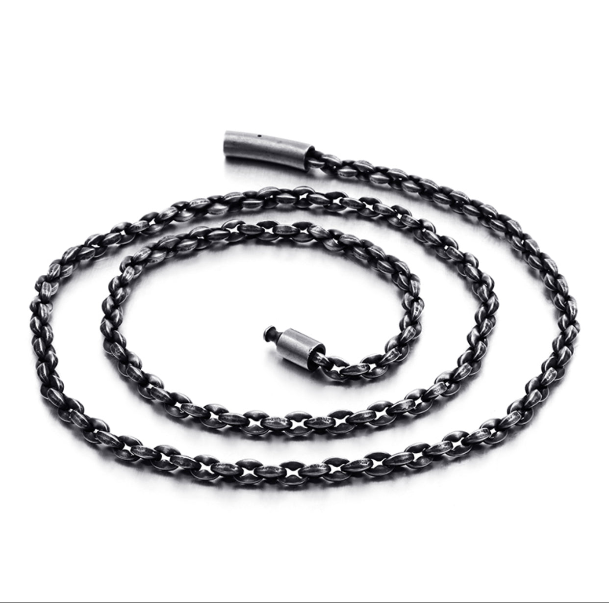 Men's Gun Metal Stainless Steel Rolo Chain Necklace