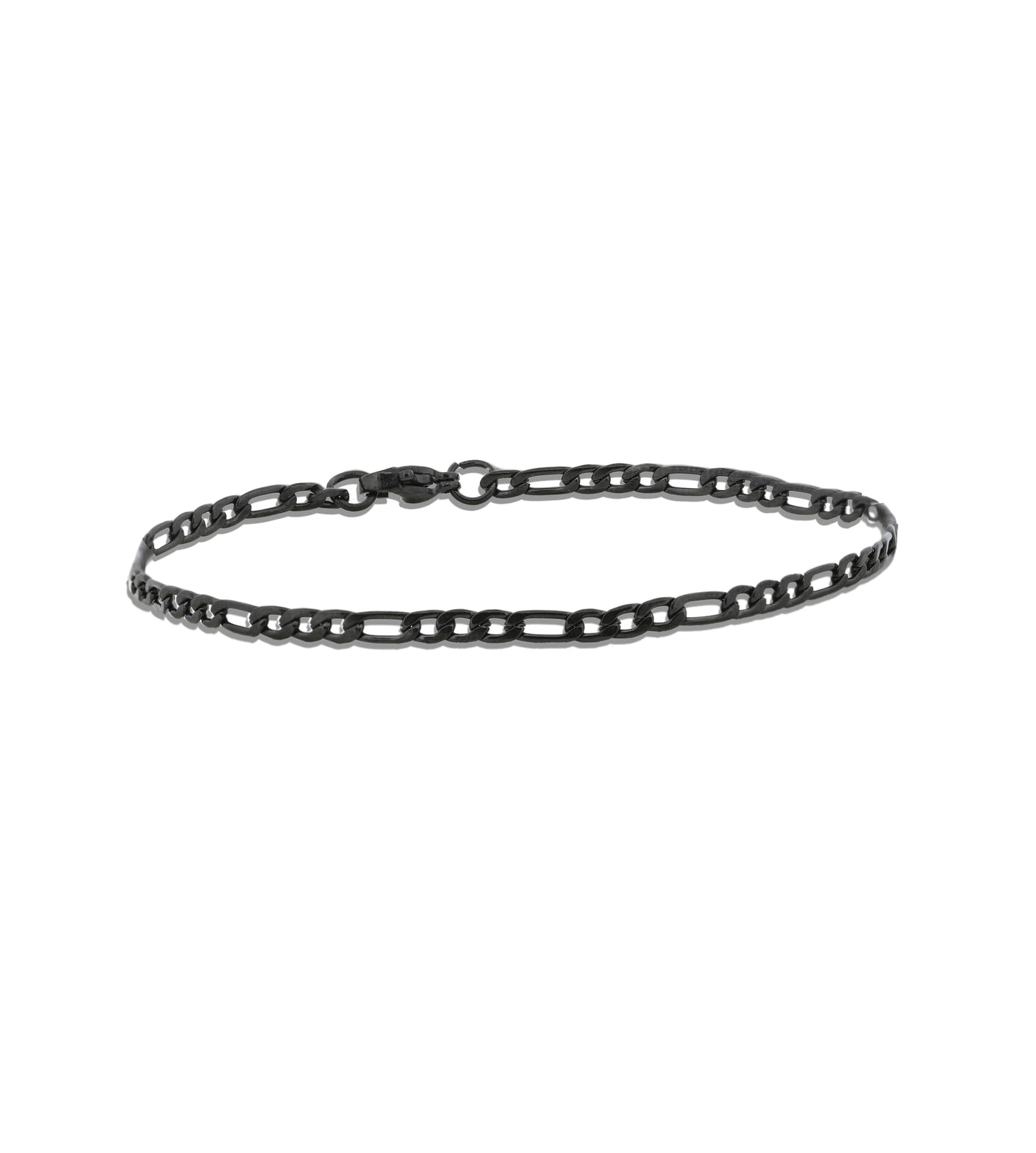 Black Stainless Steel 3mm Figaro Bracelet 8''