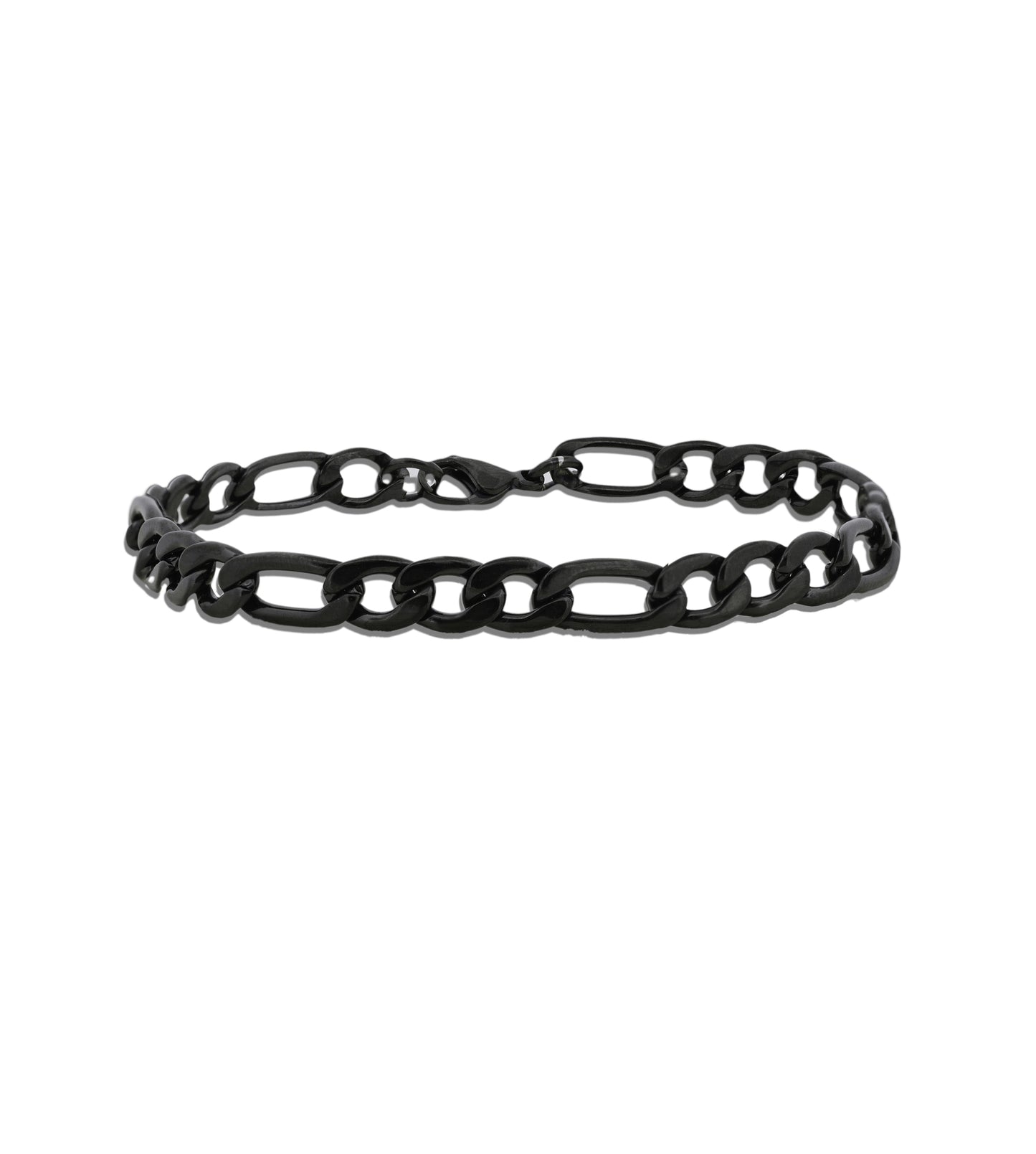 Black Stainless Steel 7mm Figaro Bracelet 8.5''