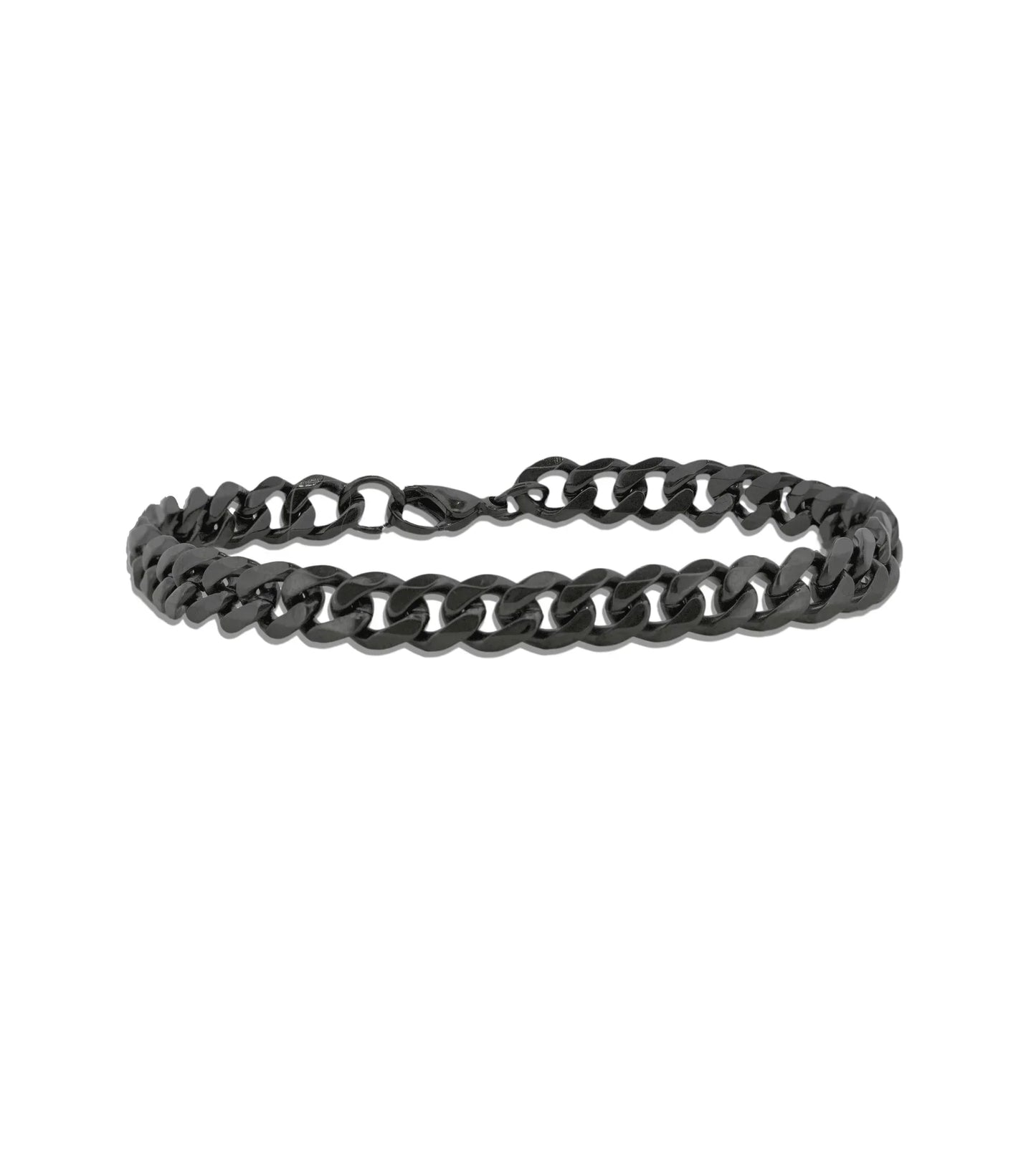 Bold Black 7MM Stainless Steel Curb Chain Bracelet - 7 Inches