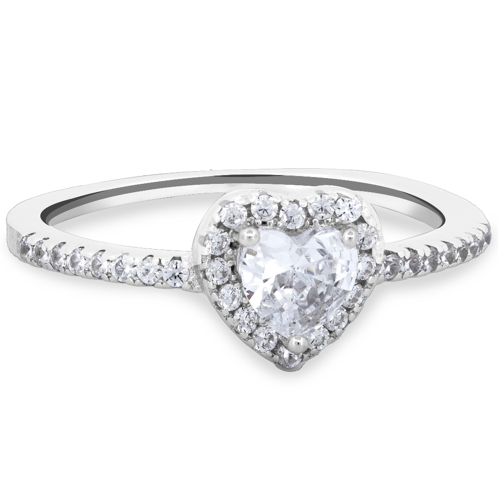 Sterling Silver Heart CZ Halo Ring