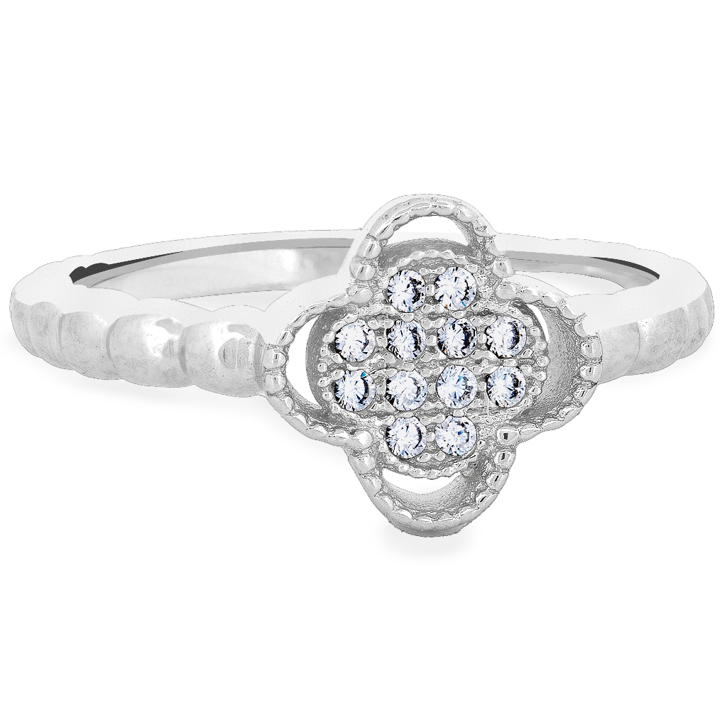 Women's Silver Clover Ring with Cubic Zirconia