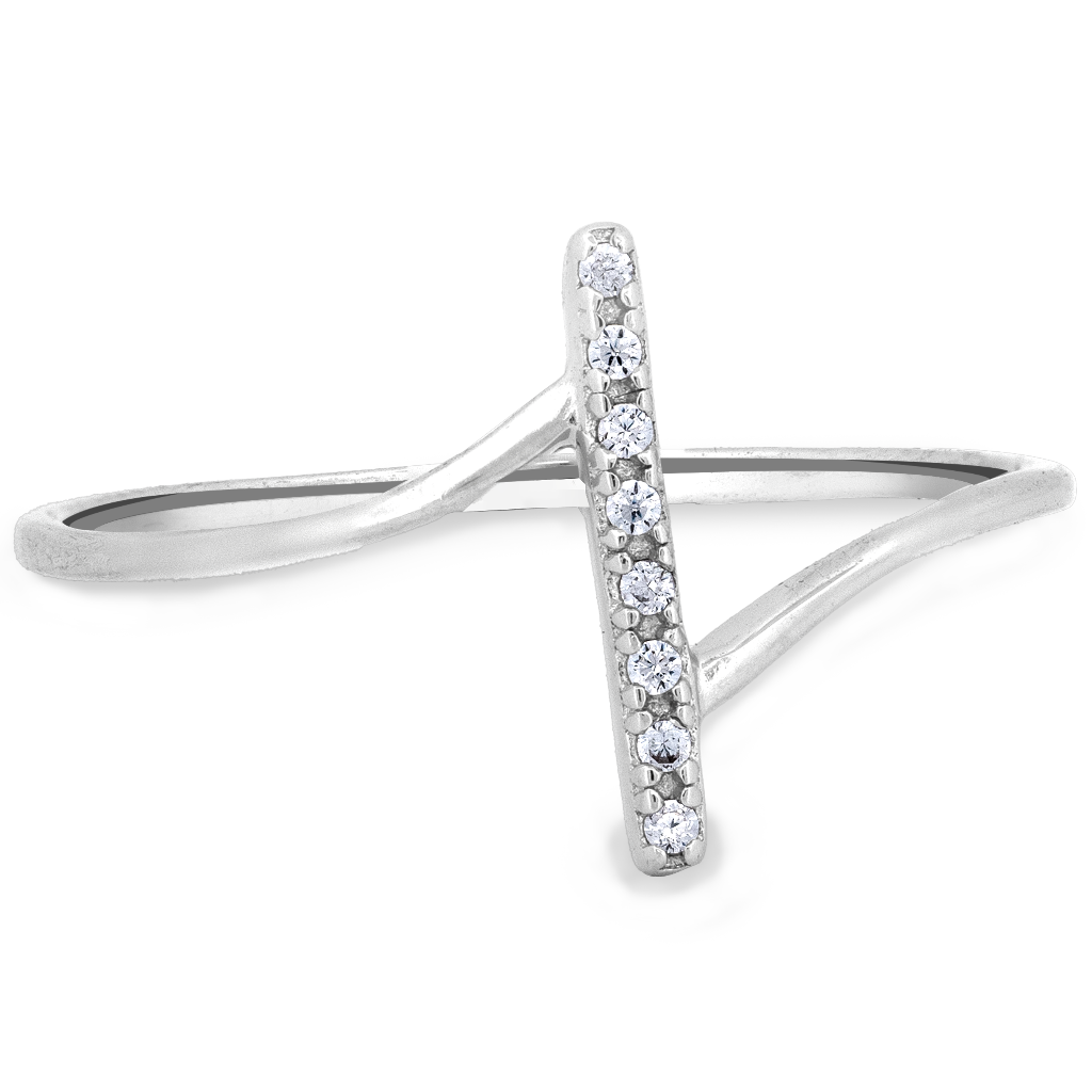 Sterling Silver Vertical Bar CZ Ring