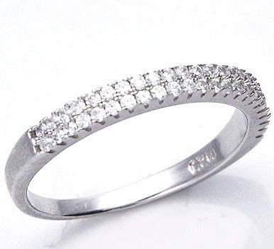 Sterling Silver Rhodium-Plated CZ Double Row Eternity Ring