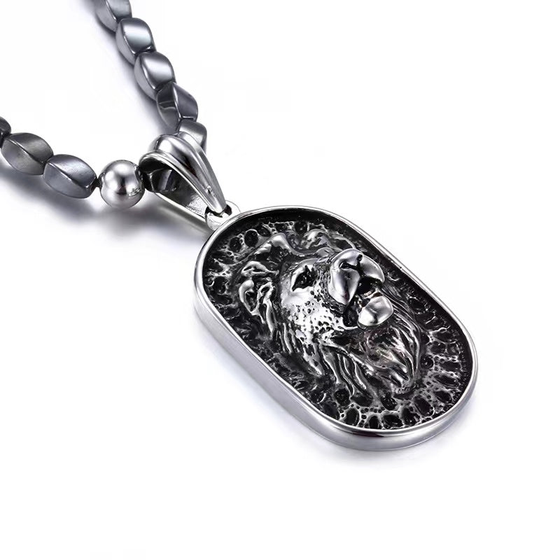 Beaded Chain Lion Pendant Necklace