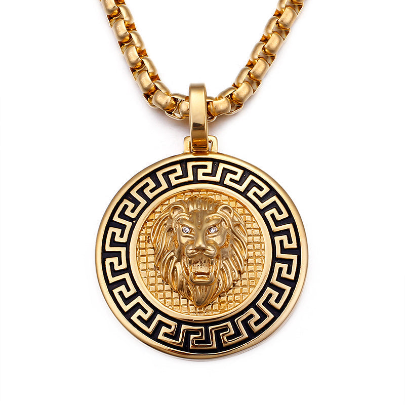 Regal Gold-Tone Stainless Steel Lion Head Medallion Necklace