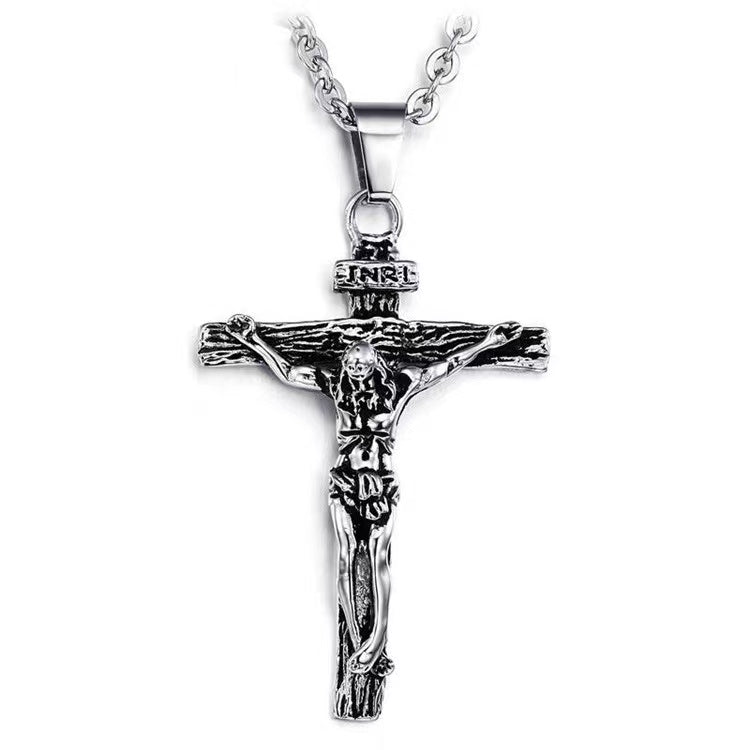 Bold Stainless Steel Crucifix Pendant Necklace
